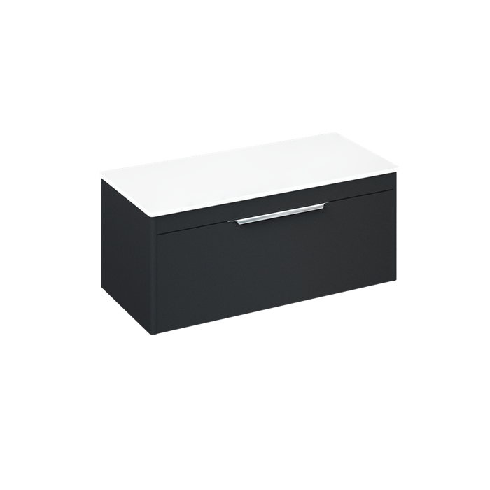Britton Shoreditch 1000mm Vanity Unit - Wall Hung 1 Drawer Unit with White Worktop (No Basin) - Unbeatable Bathrooms