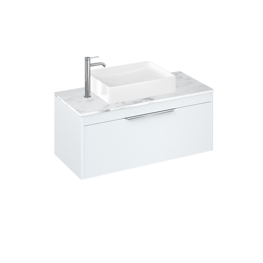 Britton Shoreditch 1000mm Vanity Unit - Wall Hung 1 Drawer Unit with Carrara White Worktop & Quad Countertop Basin - Unbeatable Bathrooms