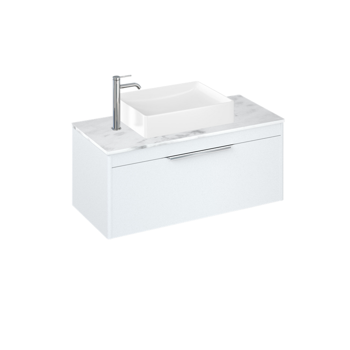 Britton Shoreditch 1000mm Vanity Unit - Wall Hung 1 Drawer Unit with Carrara White Worktop & Quad Countertop Basin - Unbeatable Bathrooms