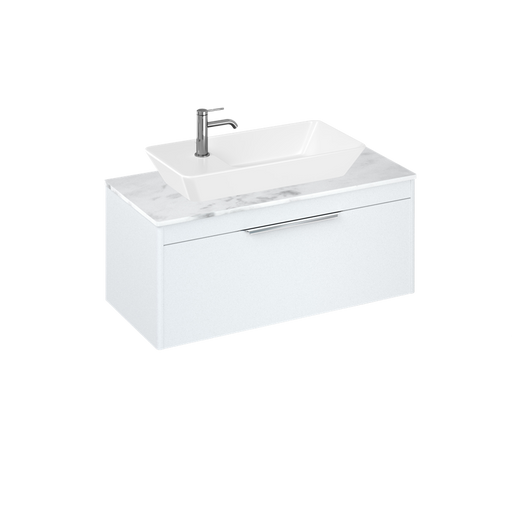 Britton Shoreditch 1000mm Vanity Unit - Wall Hung 1 Drawer Unit with Carrara White Worktop & Yacht Countertop Basin - Unbeatable Bathrooms