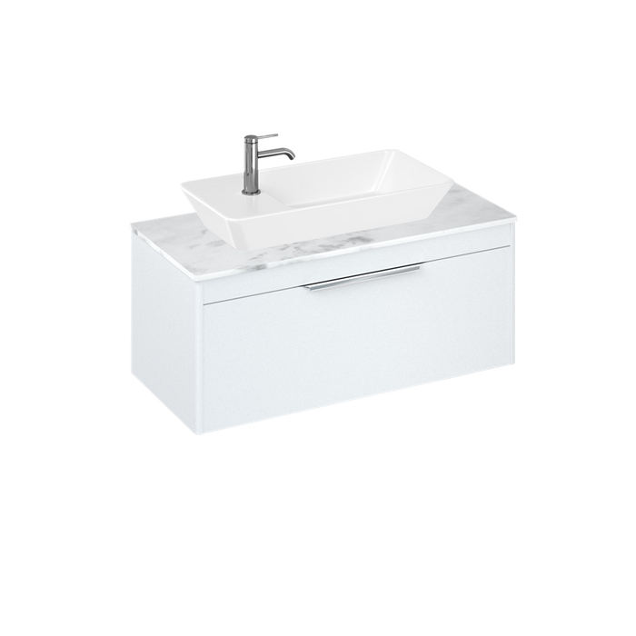Britton Shoreditch 1000mm Vanity Unit - Wall Hung 1 Drawer Unit with Carrara White Worktop & Yacht Countertop Basin - Unbeatable Bathrooms