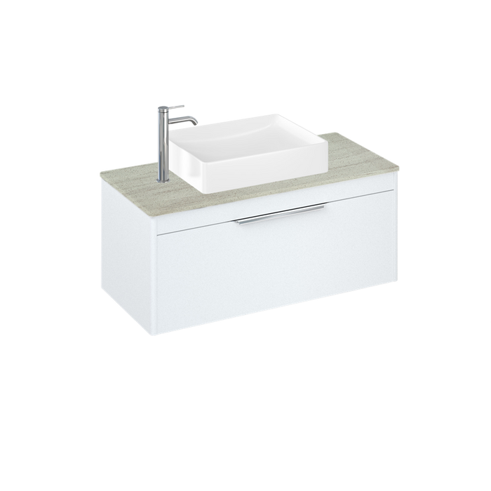 Britton Shoreditch 1000mm Vanity Unit - Wall Hung 1 Drawer Unit with Concrete Haze Worktop & Quad Countertop Basin - Unbeatable Bathrooms
