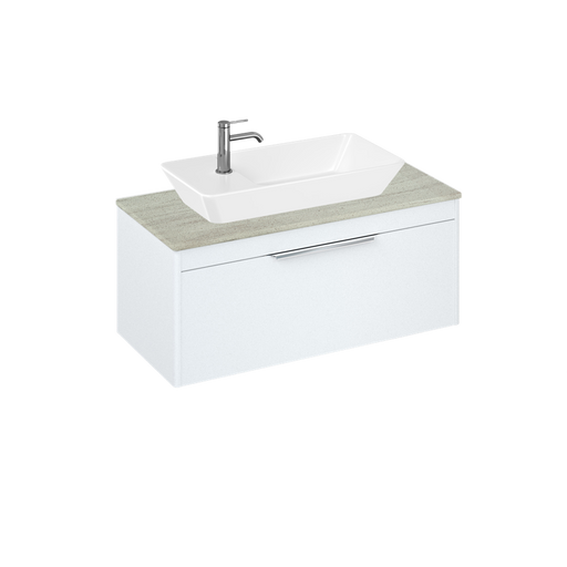 Britton Shoreditch 1000mm Vanity Unit - Wall Hung 1 Drawer Unit with Concrete Haze Worktop & Yacht Countertop Basin - Unbeatable Bathrooms