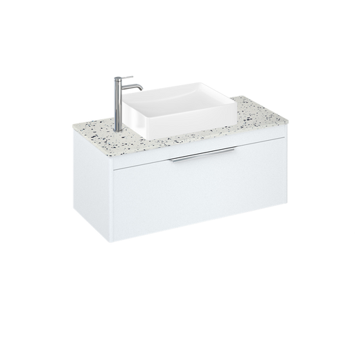 Britton Shoreditch 1000mm Vanity Unit - Wall Hung 1 Drawer Unit with Ice Blue Worktop & Quad Countertop Basin - Unbeatable Bathrooms