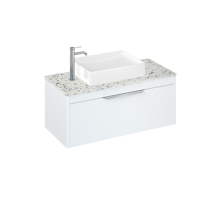 Britton Shoreditch 1000mm Vanity Unit - Wall Hung 1 Drawer Unit with Ice Blue Worktop & Quad Countertop Basin - Unbeatable Bathrooms
