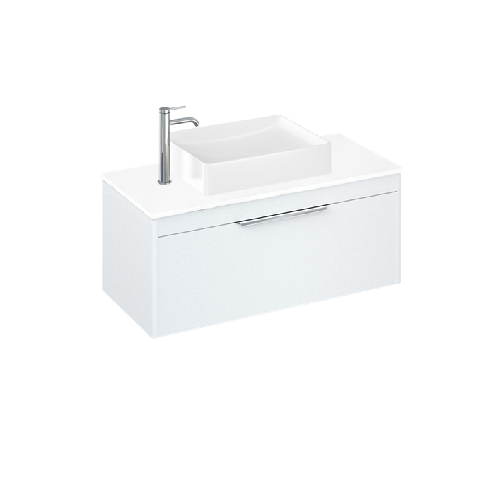 Britton Shoreditch 1000mm Vanity Unit - Wall Hung 1 Drawer Unit with White Worktop & Quad Countertop Basin - Unbeatable Bathrooms