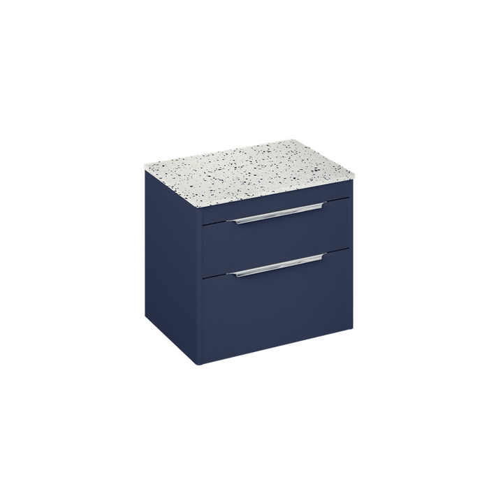 Britton Shoreditch 650mm Wall Hung Double Drawer Unit with Ice Blue Worktop - Unbeatable Bathrooms