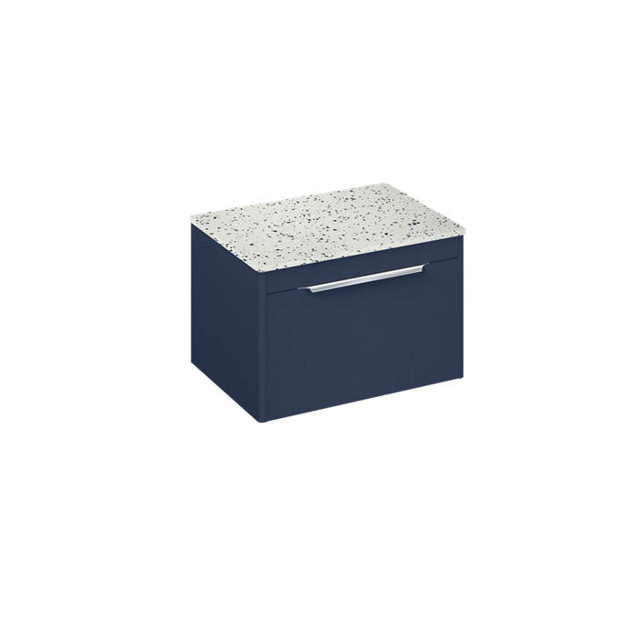 Britton Shoreditch 650mm Wall Hung Single Drawer Unit with Ice Blue Worktop - Unbeatable Bathrooms