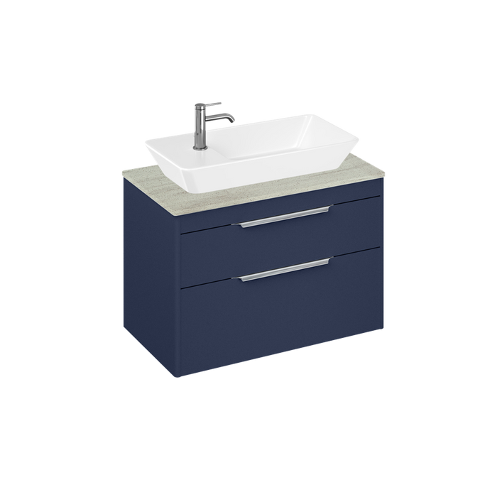 Britton Shoreditch 820mm Vanity Unit - Wall Hung 2 Drawer Unit with Concrete Haze Worktop & Yacht Countertop Basin - Unbeatable Bathrooms