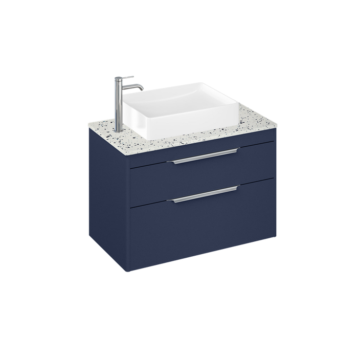Britton Shoreditch 820mm Vanity Unit - Wall Hung 2 Drawer Unit with Ice Blue Worktop & Quad Countertop Basin - Unbeatable Bathrooms