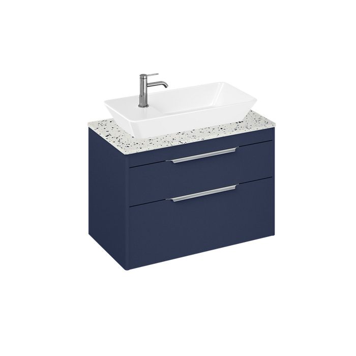 Britton Shoreditch 820mm Vanity Unit - Wall Hung 2 Drawer Unit with Ice Blue Worktop & Yacht Countertop Basin - Unbeatable Bathrooms
