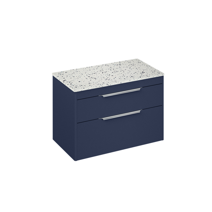 Britton Shoreditch 850mm Wall Hung Double Drawer Unit with Ice Blue Worktop - Unbeatable Bathrooms