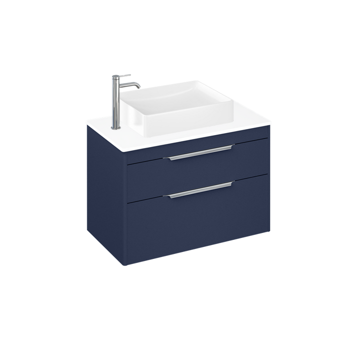 Britton Shoreditch 820mm Vanity Unit - Wall Hung 2 Drawer Unit with White Worktop & Quad Countertop Basin - Unbeatable Bathrooms
