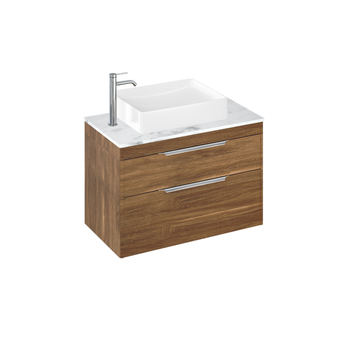 Britton Shoreditch 820mm Vanity Unit - Wall Hung 2 Drawer Unit with Carrara White Worktop & Quad Countertop Basin - Unbeatable Bathrooms