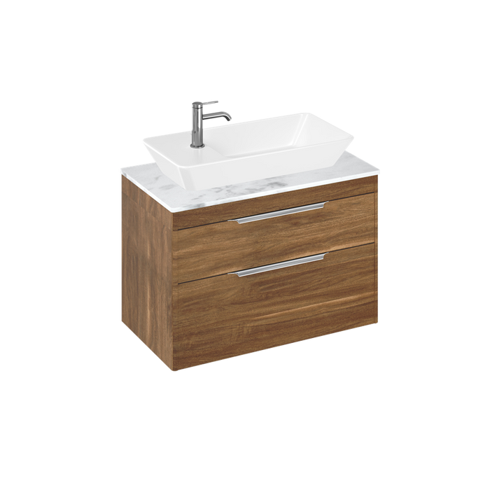 Britton Shoreditch 820mm Vanity Unit - Wall Hung 2 Drawer Unit with Carrara White Worktop & Yacht Countertop Basin - Unbeatable Bathrooms