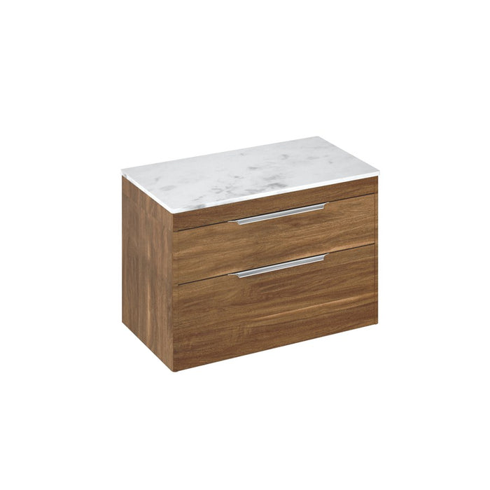 Britton Shoreditch 850mm Wall Hung Double Drawer Unit with Carrara White Worktop - Unbeatable Bathrooms