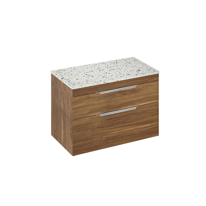 Britton Shoreditch 850mm Wall Hung Double Drawer Unit with Ice Blue Worktop - Unbeatable Bathrooms