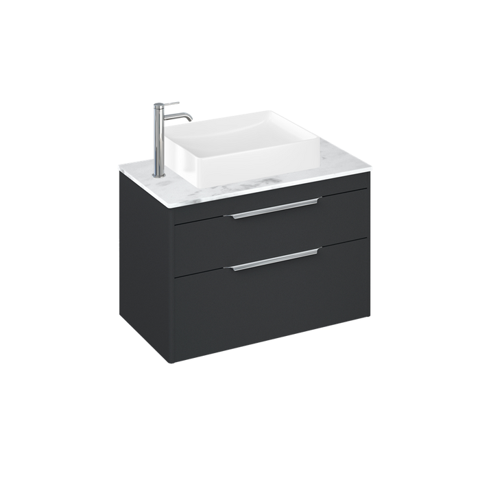 Britton Shoreditch 820mm Vanity Unit - Wall Hung 2 Drawer Unit with Carrara White Worktop & Quad Countertop Basin - Unbeatable Bathrooms