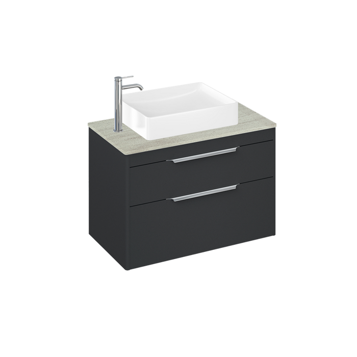 Britton Shoreditch 820mm Vanity Unit - Wall Hung 2 Drawer Unit with Concrete Haze Worktop & Quad Countertop Basin - Unbeatable Bathrooms