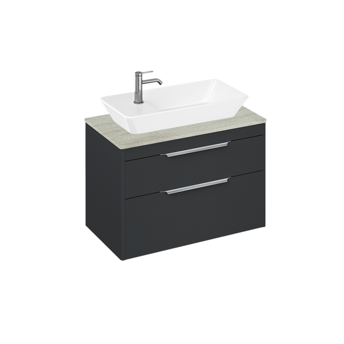 Britton Shoreditch 820mm Vanity Unit - Wall Hung 2 Drawer Unit with Concrete Haze Worktop & Yacht Countertop Basin - Unbeatable Bathrooms