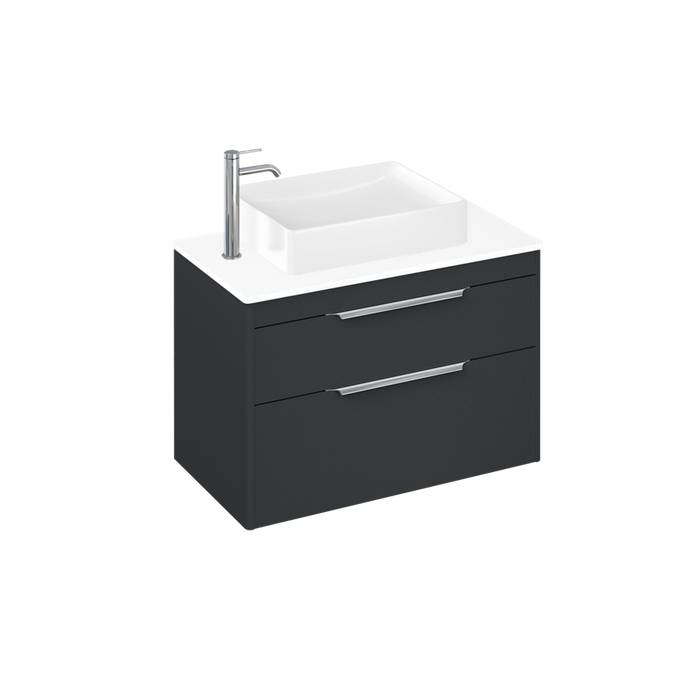 Britton Shoreditch 820mm Vanity Unit - Wall Hung 2 Drawer Unit with White Worktop & Quad Countertop Basin - Unbeatable Bathrooms