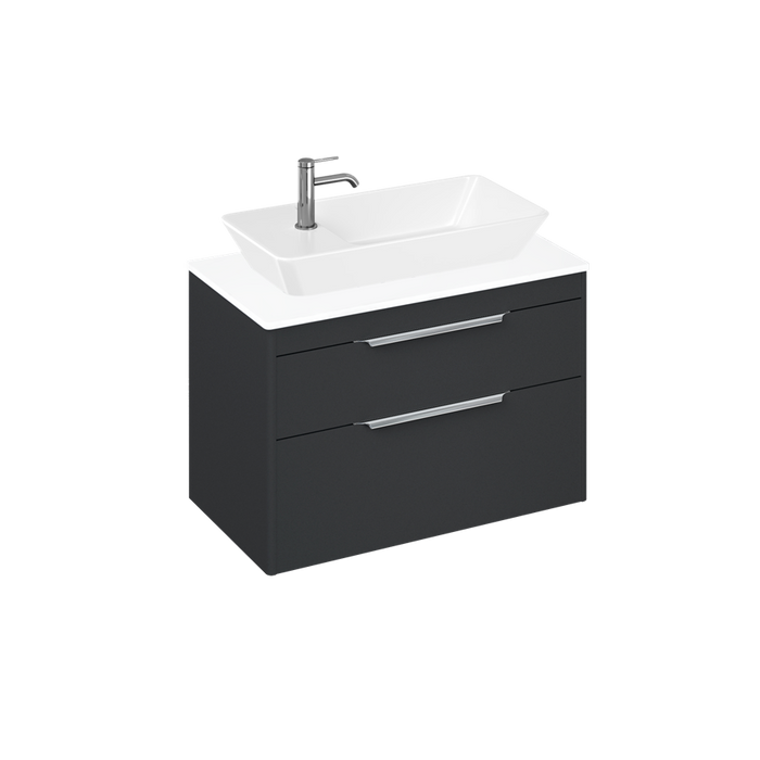 Britton Shoreditch 820mm Vanity Unit - Wall Hung 2 Drawer Unit with White Worktop & Yacht Countertop Basin - Unbeatable Bathrooms