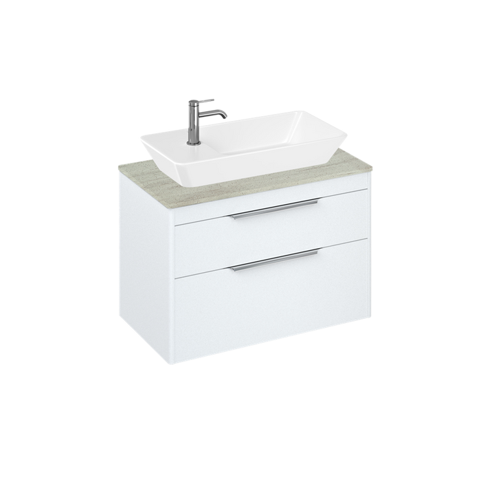Britton Shoreditch 820mm Vanity Unit - Wall Hung 2 Drawer Unit with Concrete Haze Worktop & Yacht Countertop Basin - Unbeatable Bathrooms