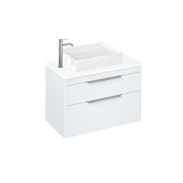 Britton Shoreditch 820mm Vanity Unit - Wall Hung 2 Drawer Unit with White Worktop & Quad Countertop Basin - Unbeatable Bathrooms