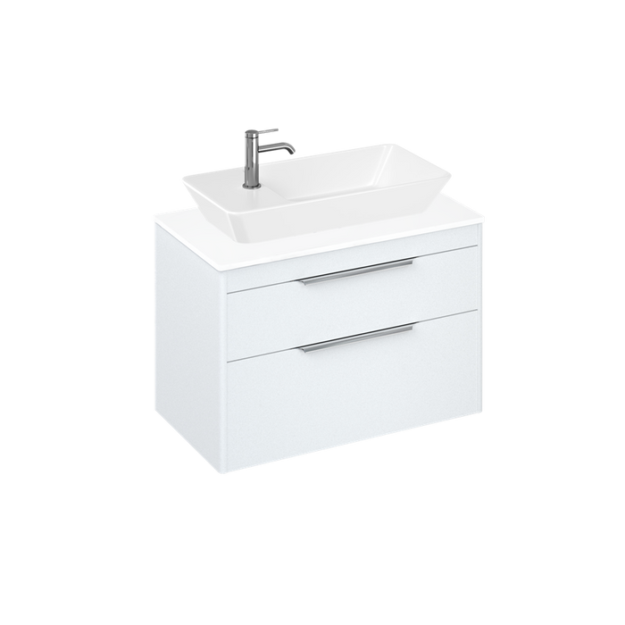 Britton Shoreditch 820mm Vanity Unit - Wall Hung 2 Drawer Unit with White Worktop & Yacht Countertop Basin - Unbeatable Bathrooms