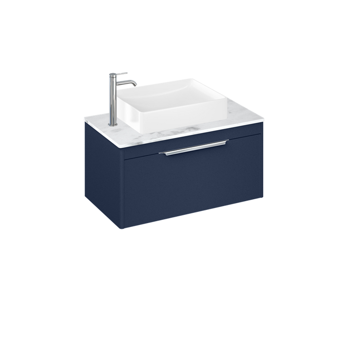 Britton Shoreditch 820mm Vanity Unit - Wall Hung 1 Drawer Unit with Carrara White Worktop & Quad Countertop Basin - Unbeatable Bathrooms