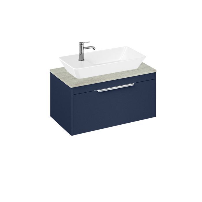 Britton Shoreditch 820mm Vanity Unit - Wall Hung 1 Drawer Unit with Concrete Haze Worktop & Yacht Countertop Basin - Unbeatable Bathrooms