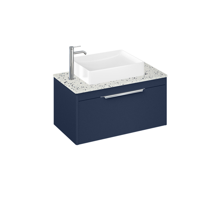 Britton Shoreditch 820mm Vanity Unit - Wall Hung 1 Drawer Unit with Ice Blue Worktop & Quad Countertop Basin - Unbeatable Bathrooms