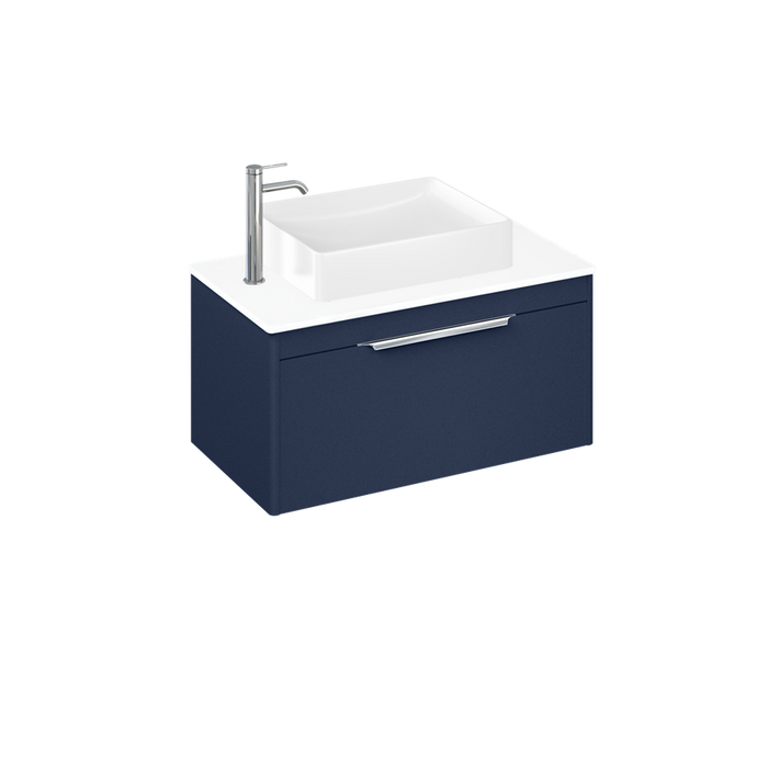 Britton Shoreditch 820mm Vanity Unit - Wall Hung 1 Drawer Unit with White Worktop & Quad Countertop Basin - Unbeatable Bathrooms