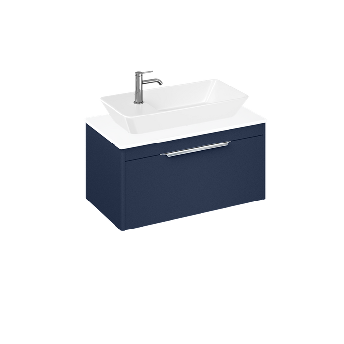 Britton Shoreditch 820mm Vanity Unit - Wall Hung 1 Drawer Unit with White Worktop & Yacht Countertop Basin - Unbeatable Bathrooms