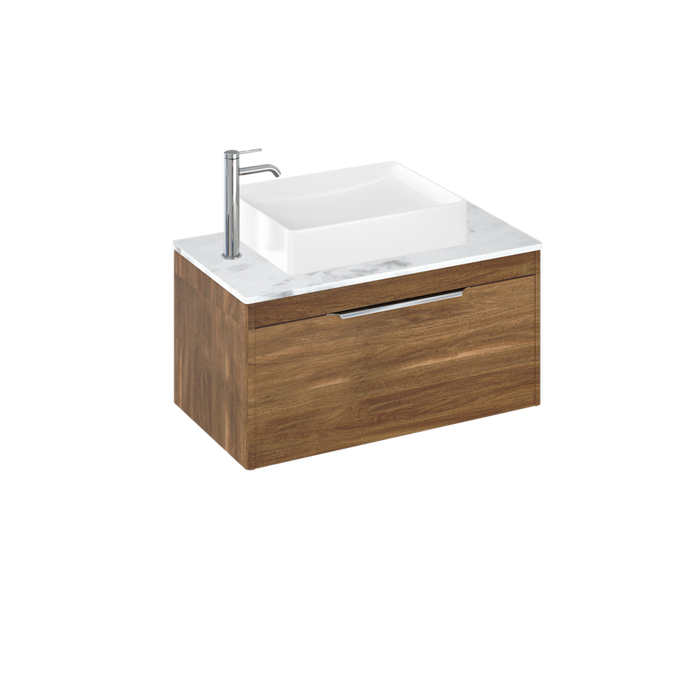 Britton Shoreditch 820mm Vanity Unit - Wall Hung 1 Drawer Unit with Carrara White Worktop & Quad Countertop Basin - Unbeatable Bathrooms