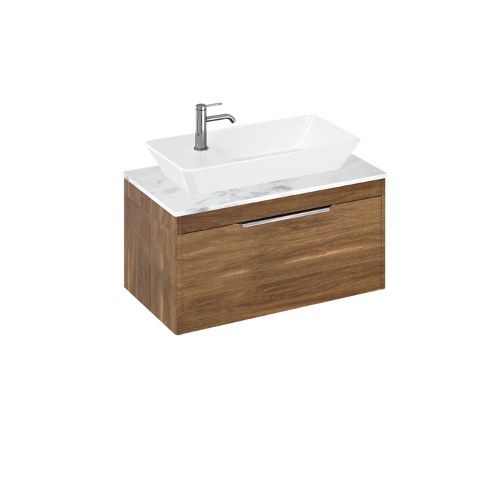 Britton Shoreditch 820mm Vanity Unit - Wall Hung 1 Drawer Unit with Carrara White Worktop & Yacht Countertop Basin - Unbeatable Bathrooms