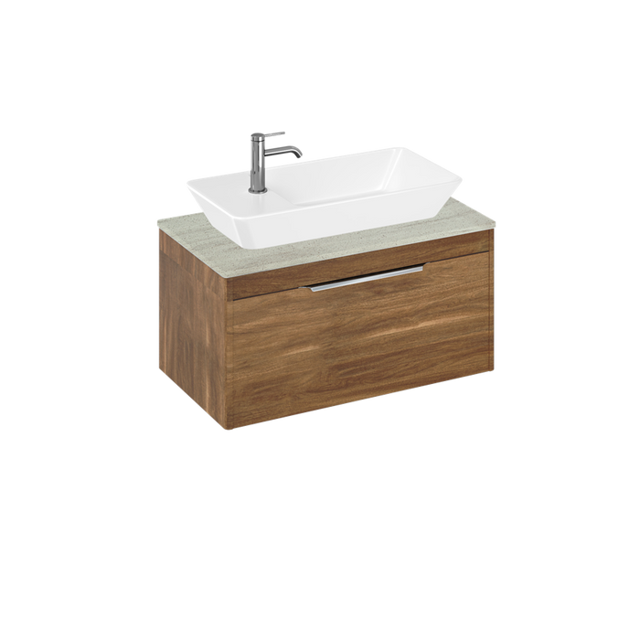 Britton Shoreditch 820mm Vanity Unit - Wall Hung 1 Drawer Unit with Concrete Haze Worktop & Yacht Countertop Basin - Unbeatable Bathrooms