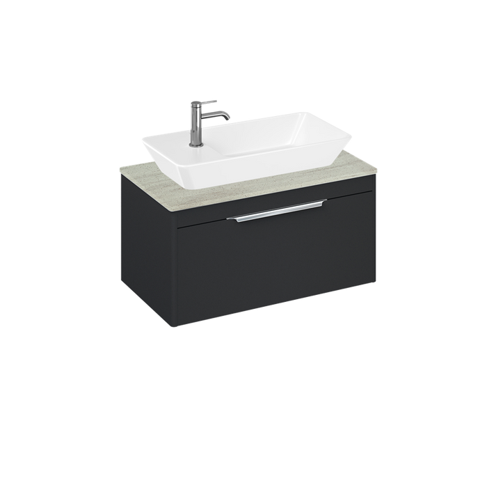 Britton Shoreditch 820mm Vanity Unit - Wall Hung 1 Drawer Unit with Concrete Haze Worktop & Yacht Countertop Basin - Unbeatable Bathrooms