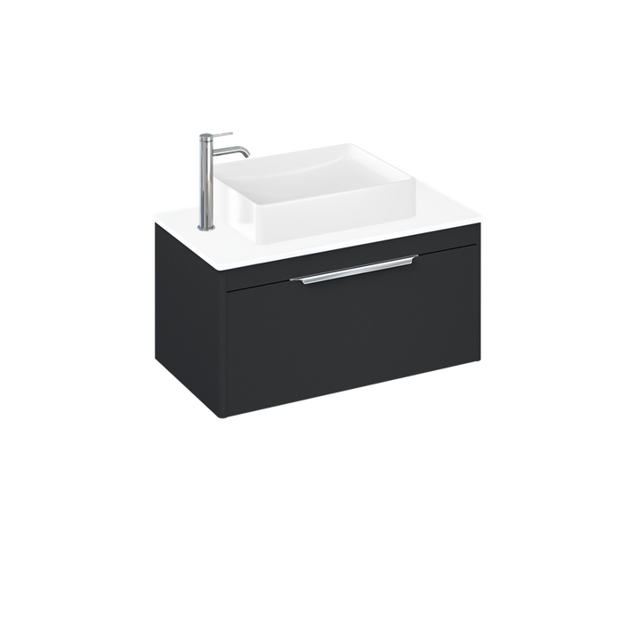 Britton Shoreditch 820mm Vanity Unit - Wall Hung 1 Drawer Unit with White Worktop & Quad Countertop Basin - Unbeatable Bathrooms