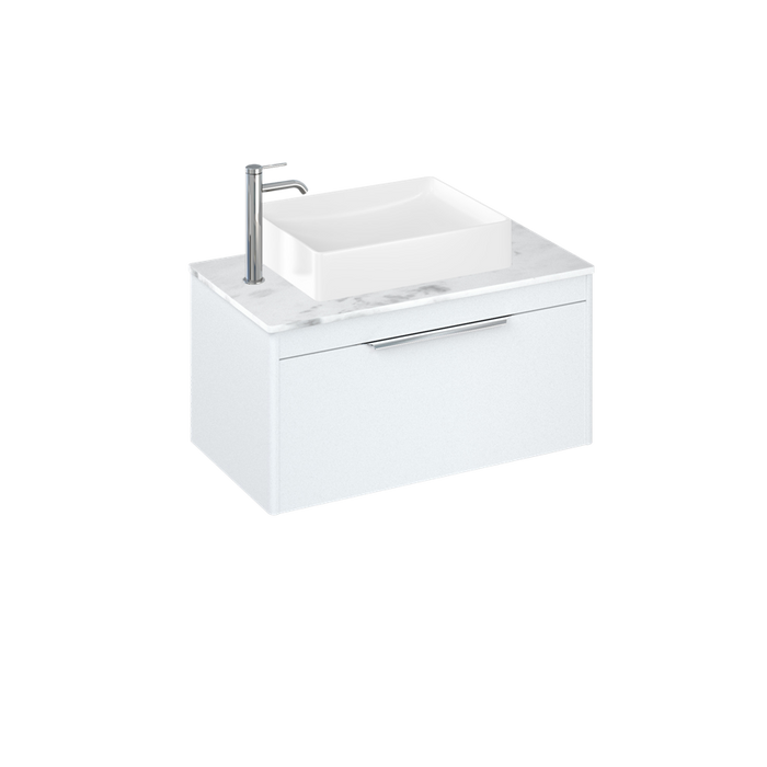 Britton Shoreditch 820mm Vanity Unit - Wall Hung 1 Drawer Unit with Carrara White Worktop & Quad Countertop Basin - Unbeatable Bathrooms