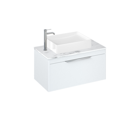 Britton Shoreditch 820mm Vanity Unit - Wall Hung 1 Drawer Unit with Carrara White Worktop & Quad Countertop Basin - Unbeatable Bathrooms