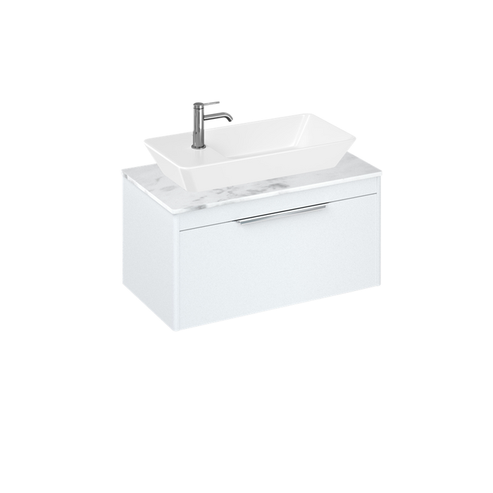 Britton Shoreditch 820mm Vanity Unit - Wall Hung 1 Drawer Unit with Carrara White Worktop & Yacht Countertop Basin - Unbeatable Bathrooms