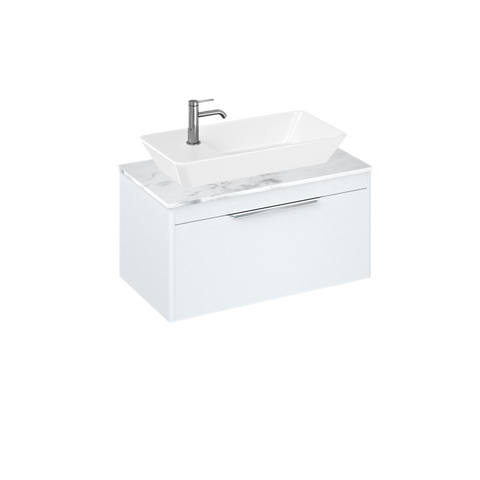 Britton Shoreditch 820mm Vanity Unit - Wall Hung 1 Drawer Unit with Carrara White Worktop & Yacht Countertop Basin - Unbeatable Bathrooms