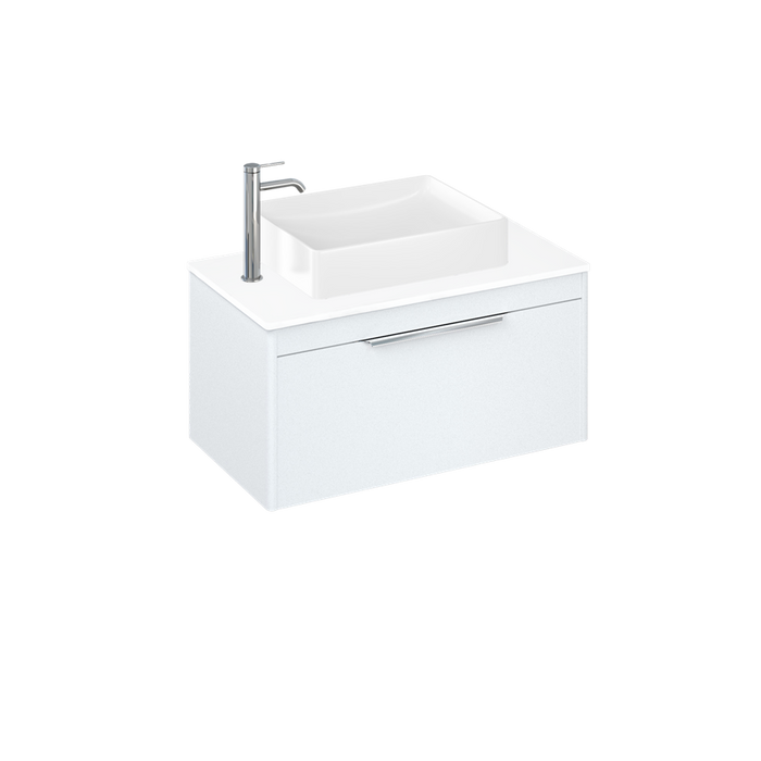 Britton Shoreditch 820mm Vanity Unit - Wall Hung 1 Drawer Unit with White Worktop & Quad Countertop Basin - Unbeatable Bathrooms