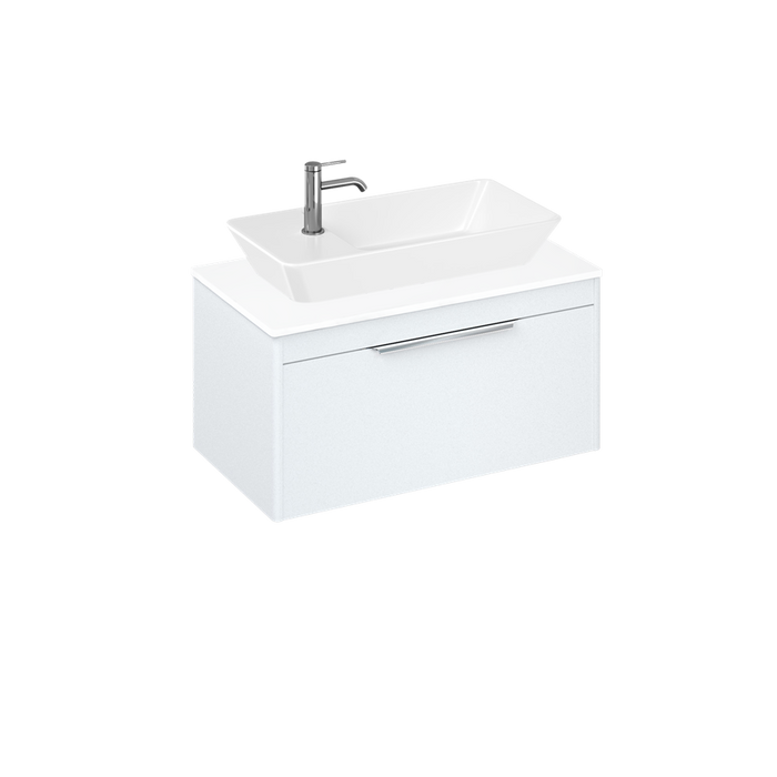 Britton Shoreditch 820mm Vanity Unit - Wall Hung 1 Drawer Unit with White Worktop & Yacht Countertop Basin - Unbeatable Bathrooms