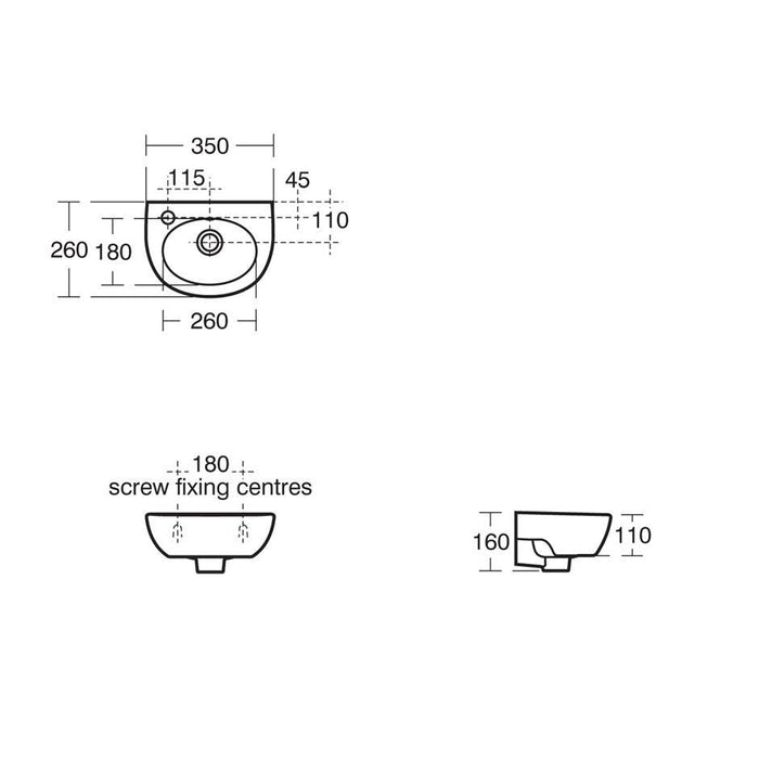 Armitage Shanks Sandringham 21 35cm Handrinse Basin One Taphole - Unbeatable Bathrooms