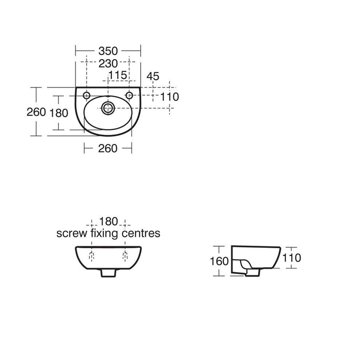 Armitage Shanks Sandringham 21 35cm Handrinse Basin, Two Tapholes, No Overflow, No Chain Hole - Unbeatable Bathrooms