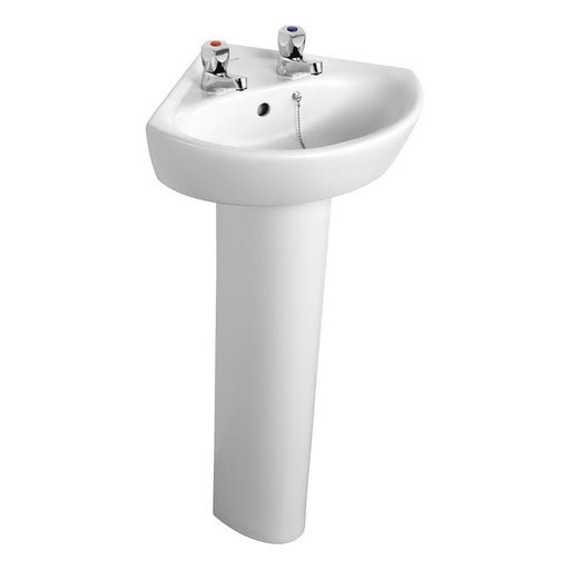Armitage Shanks Sandringham 21 340mm 2TH Corner Full Pedestal Basin - Unbeatable Bathrooms