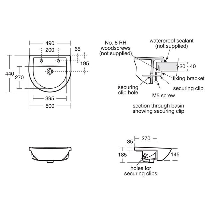 Armitage Shanks Sandringham 21 50cm Semi-Countertop Basin, Two Tapholes, No Chain Hole - Unbeatable Bathrooms