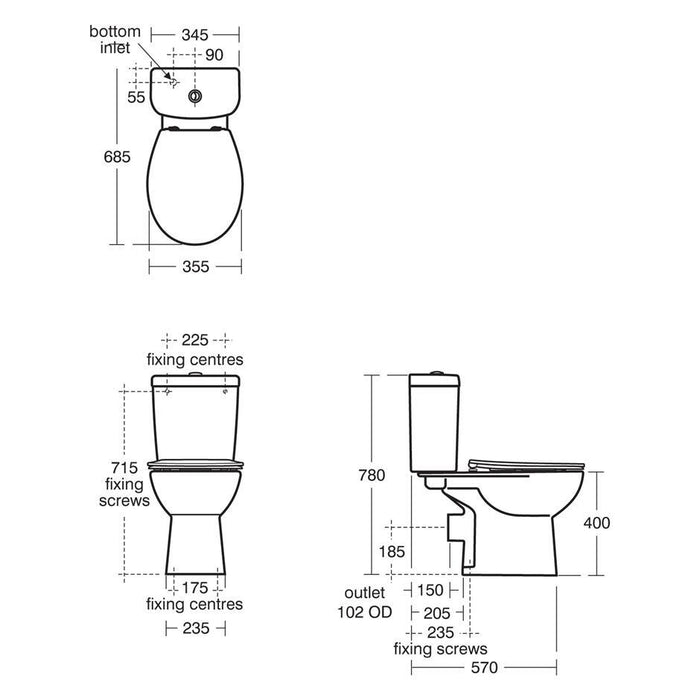 Armitage Shanks Sandringham 21 Smooth Close Coupled Toilet with Horizontal Outlet - Unbeatable Bathrooms
